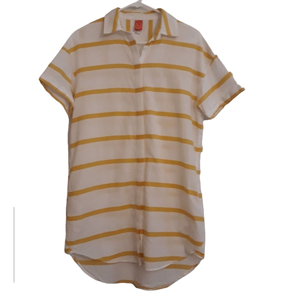 Red Carter Natalie Tunic Coverup Womens XS Yellow White Stripes Pockets